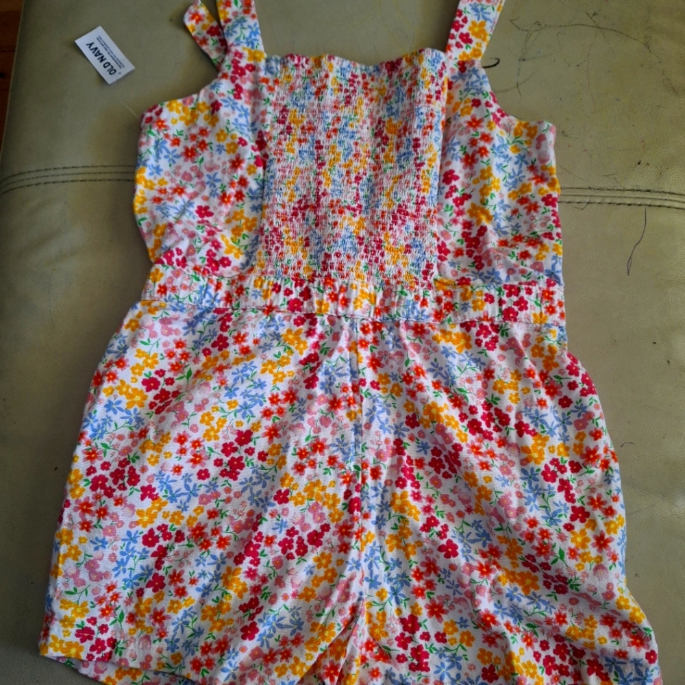 Old Navy Floral Kids Romper Jumpsuit Sleeveless XL (14-16) NEW - Picture 3 of 3